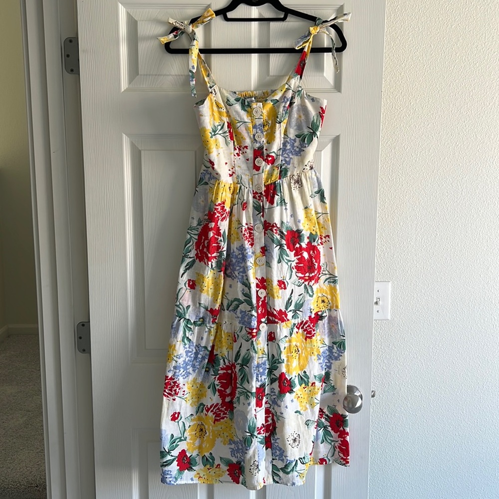 Urban Outfitters Positano Tie- shoulder midi dress. Linen/Rayon button front